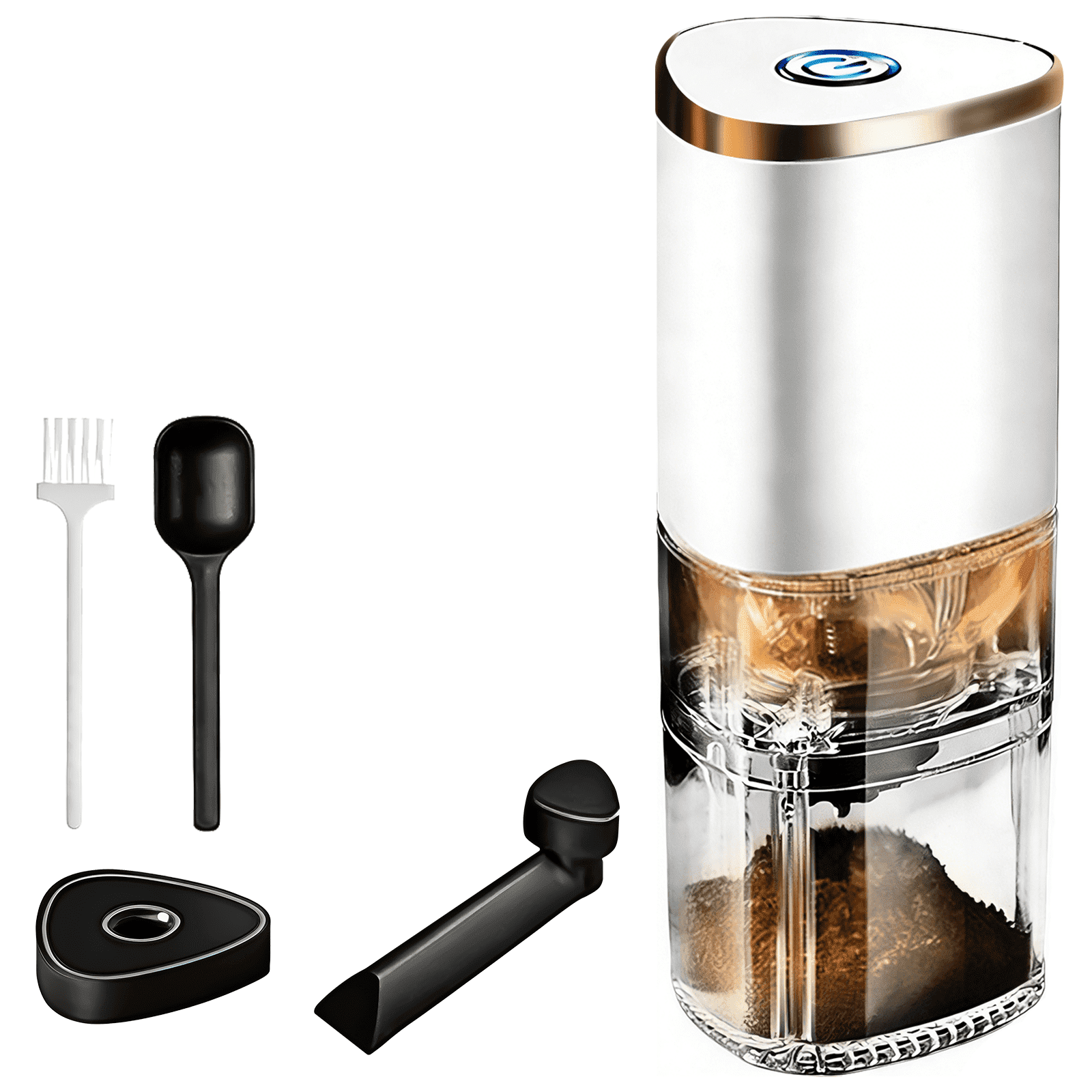 KYFIU Electric Coffee Grinder, Spice Grinder, Adjustable Coarse to Fine for Coffee Beans, Spices & Herbs, with Cleaning Brush, Spoon & Hand Cranked Set, White