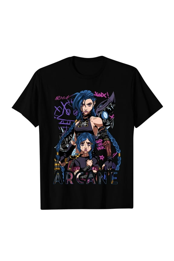 Arcane T-Shirt for Men Women Arcane Jinx T-Shirt Jinx T-Shirt League of Legends Women'S Casual Daily Round Neck Printed Short Sleeved T-Shirt Letter top