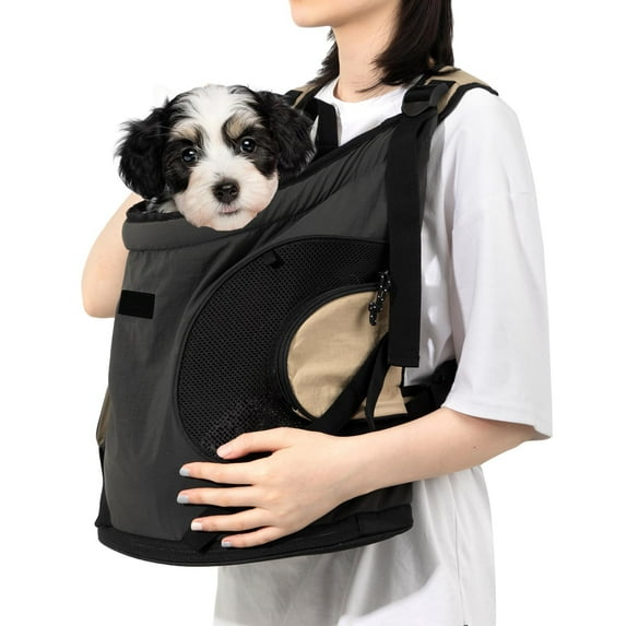 KYGABAK Dog Front Carrier, Pet Carrier Front-Pack for Small Dog Puppy Cat, Travel Hiking Waterproof Lightweight Pet Bag, Padded Bottom Mat & Zip Pockets (Black)