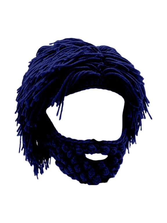 Wig Beard Knitted Hats Creative Barbarian Knit Wig Beanie Funny Knit Hat Beard Funny Party Beanies Ski Mask-Blue