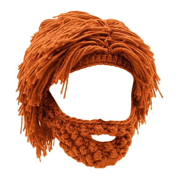 KYGABAK Wig Beard Knitted Hats Creative Barbarian Knit Wig Beanie Funny Knit Hat Beard Funny Party Beanies Ski Mask-Orange