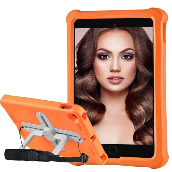 KYJX Kids Case for iPad 9th/8th/7th Generation 10.2 inch Case with Shoulder Strap, Shockproof Handle Kickstand, Orange