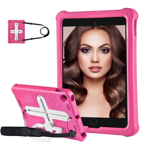 KYJX Kids Case for iPad 9th/8th/7th Generation 10.2 inch Case with Shoulder Strap, Shockproof Handle Kickstand, Rose
