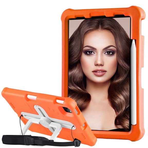 KYJX Kids Case for iPad Air 11 inch (2025 M3/2024 M2) Case with Shoulder Strap, Shockproof Handle Kickstand, Orange