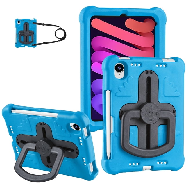 Case for iPad Mini 7th/6th Generation Case 8.3 inch 2024/2021 with Shoulder Strap, Shockproof Handle Kickstand, Blue