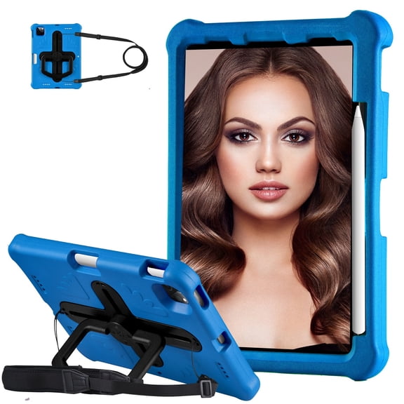 KYJX Kids Case for iPad Pro 11 Case (4th 2022/3rd 2021/2nd 2020/1st 2018) with Shoulder Strap, Shockproof Handle Kickstand, Blue
