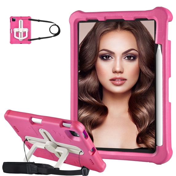 Case for iPad Pro 11 Case (4th 2022/3rd 2021/2nd 2020/1st 2018) with Shoulder Strap, Shockproof Handle Kickstand, Rose