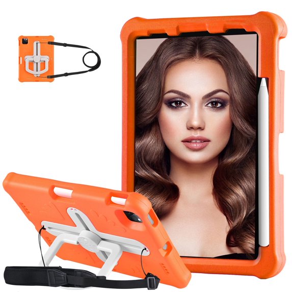 Case for iPad Pro 11 inch Case M5 2025/ M4 2024 with Shoulder Strap, Shockproof Handle Kickstand, Orange
