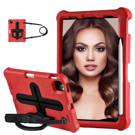 Case for iPad Pro 11 inch Case M5 2025/ M4 2024 with Shoulder Strap, Shockproof Handle Kickstand, Red