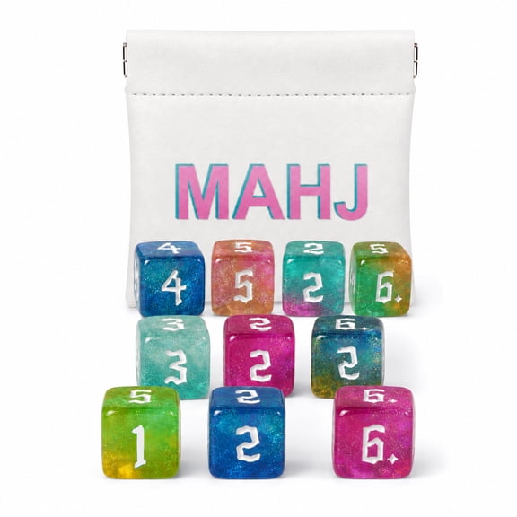 KYJiuLiu 16mm Mahjong Dice Set, 10 Numbered D6 Dice with PU Pouch