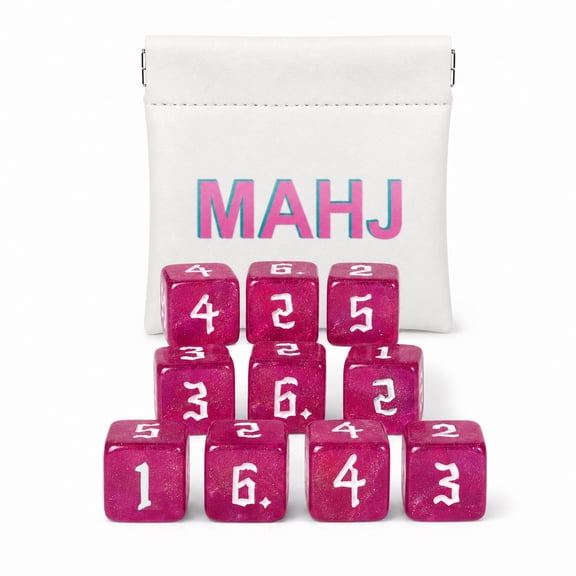 KYJiuLiu 16mm Mahjong Dice Set, 10 Numbered D6 Dice with PU Pouch