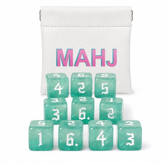 KYJiuLiu 16mm Mahjong Dice Set, 10 Numbered D6 Dice with PU Pouch