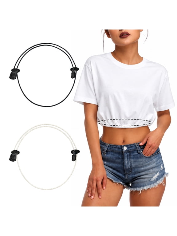 2-Pack Crop Top Tuck Band for Women, Adjustable Elastic Shirt Tucking Band, Black & White, Size L