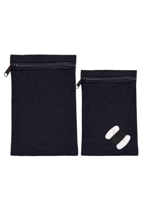 2-Pack Sew-in Side Pocket with Zipper for Coats, Jackets & Sweatshirts, Hidden Travel Security Wallet Pocket (Black)
