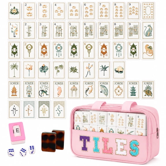 KYJiuLiu American Mahjong Set, 160 Pcs 4 Layer Acrylic Mah Jongg Tiles with Pink Carrying Bag, Wind Indicator and 3 Dice