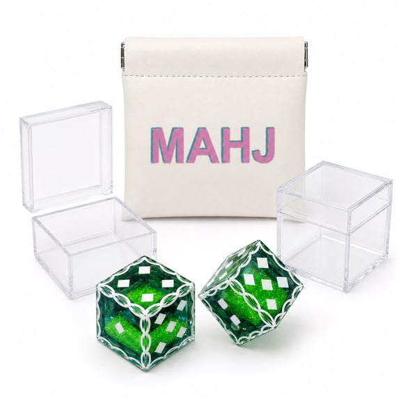 KYJiuLiu Liquid Core Mahjong Dice Set, 2 Premium 18mm Resin D6 Dice with Moving Glitter, 2 Protective Boxes and PU Storage Pouch