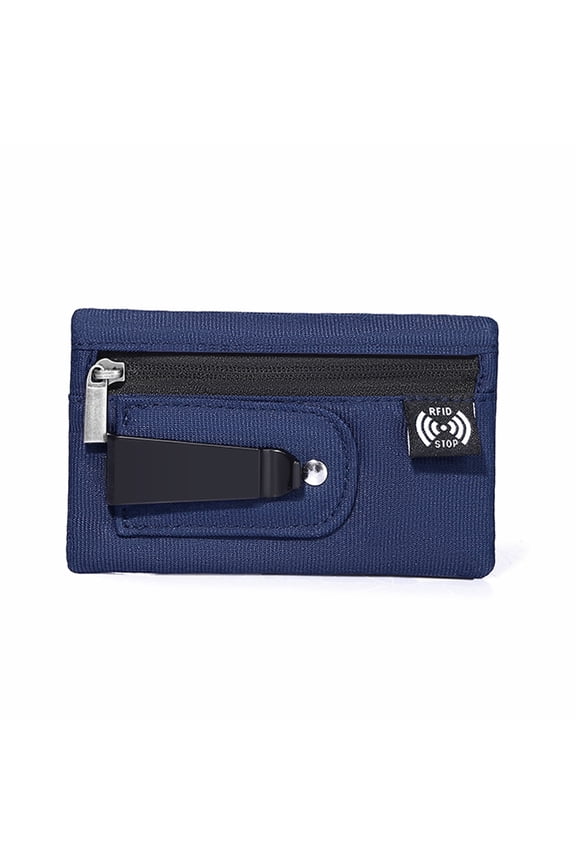 RFID Blocking Clip Pouch, Compact Hidden Travel Belt Wallet for Cards & Cash, Unisex (Deep Blue)