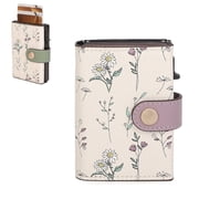 KYJiuLiu Small Women s Wallet, RFID Blocking Pop-Up Card Case, Floral Trifold Leather Mini Wallet with Snap Closure Purple