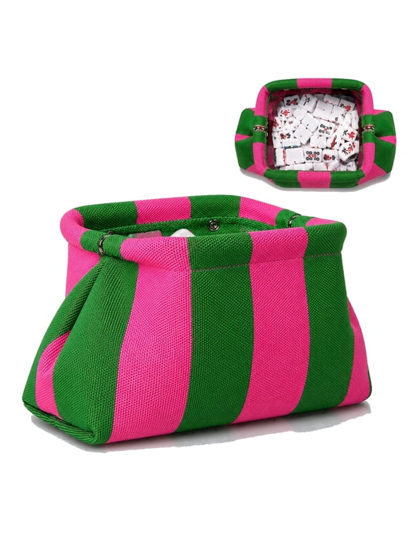 Women's Woven Mahjong Tile Bag, Green Striped, 11.8 x 8 x 3.5 in