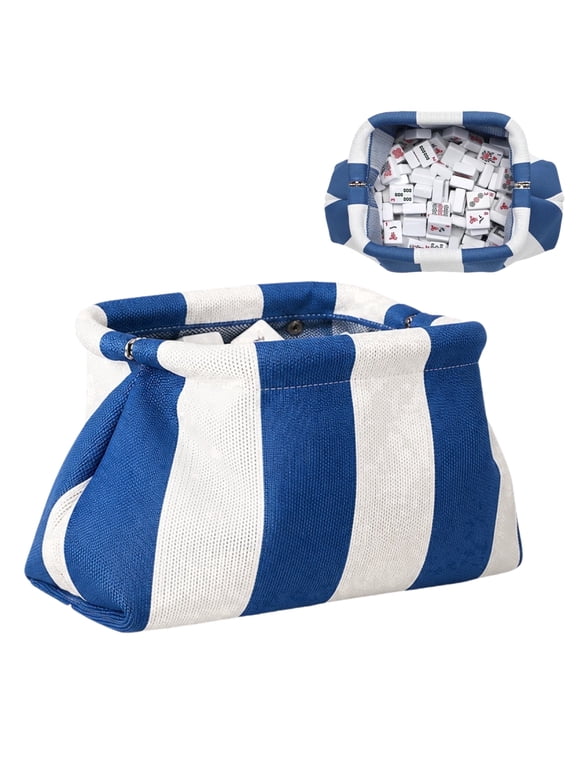 Women's Woven Mahjong Tile Bag, Blue Striped, 11.8 x 8 x 3.5 in