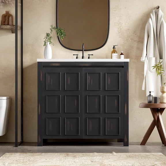 KYLE & KAY 36" Bathroom Vanity with Ceramic Sink, Bathroom Vanities Cabinet with Soft-Close Cabinet, Vanity Sink with Adjustable Shelves, Espresso