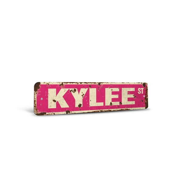 KYLEE Vintage Style Rustic Street Sign – Childrens Name Room Sign Retro Decorative Wall Sign for Home, Bar, Garage, or Outdoor Use | 6" X 24" Aluminum Metal Road Sign