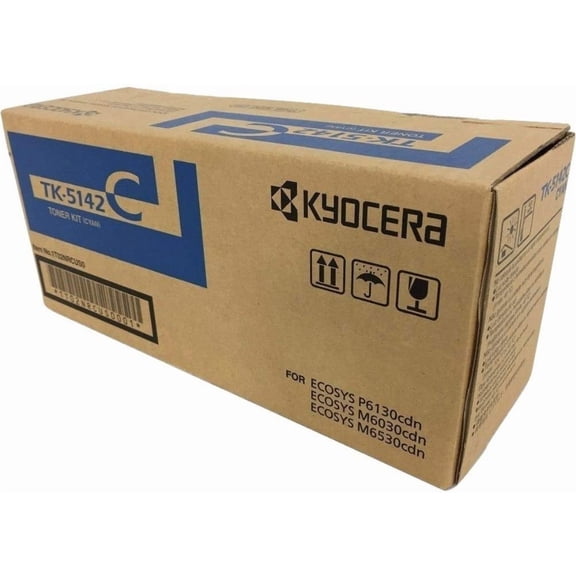 KYOCERA 1T02NRCUS0 Model TK-5142C Cyan Toner Cartridge for use ECOSYS P6130cdn, M6030cdn and M6530cdn Laser Printers; Up to 5000 Pages Yield at 5% Average Coverage