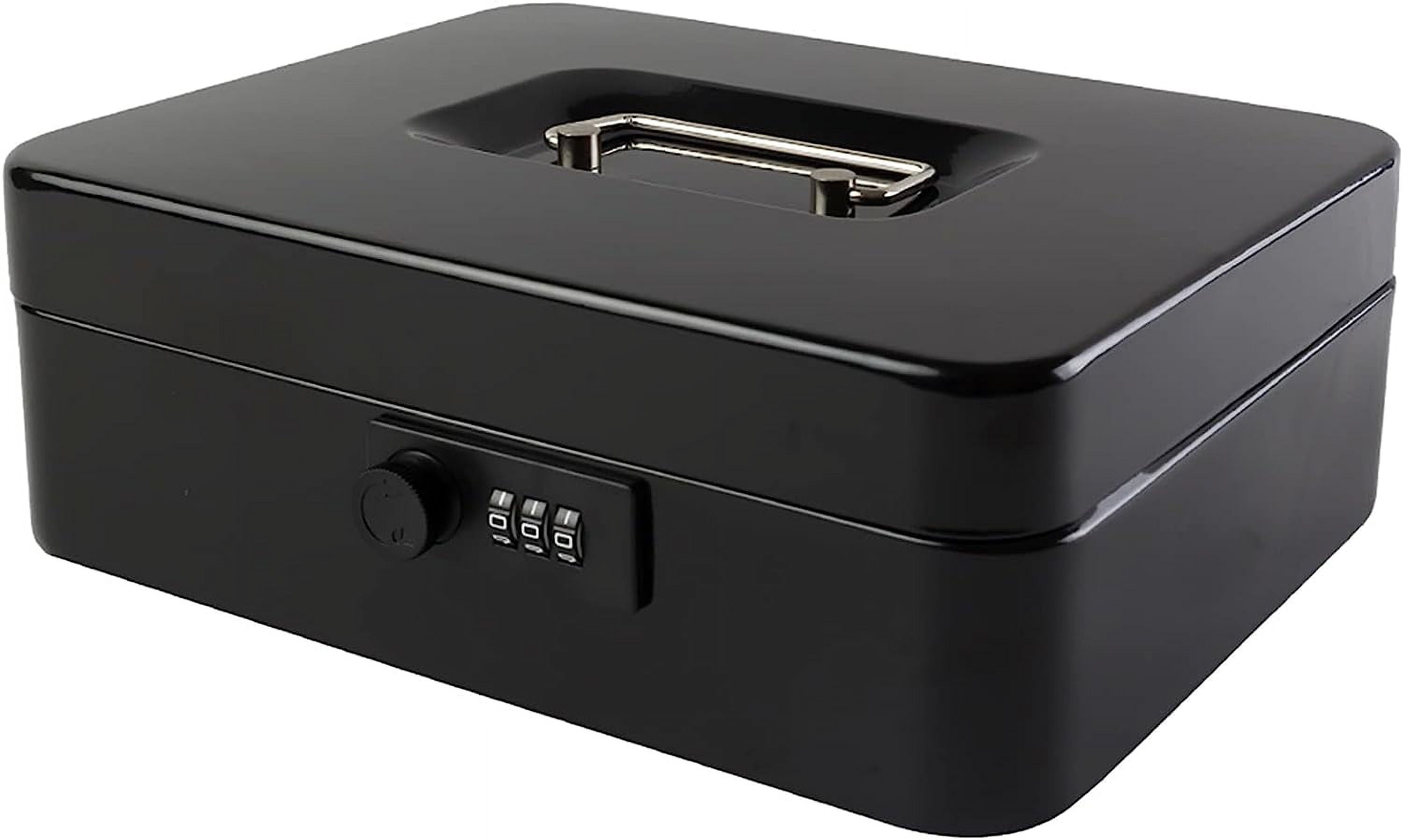 KYODOLED Large Combo Lockable Steel Cash Box with Money Tray, Black ...