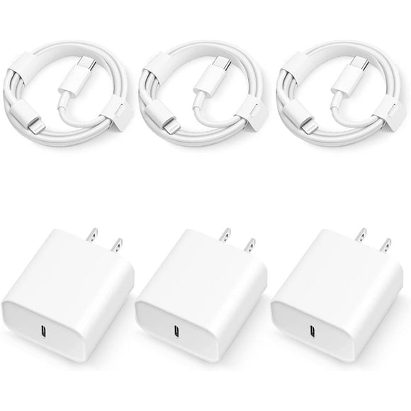 KYOHAYA Wall Charger with Lightning Cable, 3 Pack 20W Type C Charger Block with 6FT USB C to Lightning Fast Charging Data Sync Cable Compatible with iPhone 14 13 12 11 Pro Max XS XR X