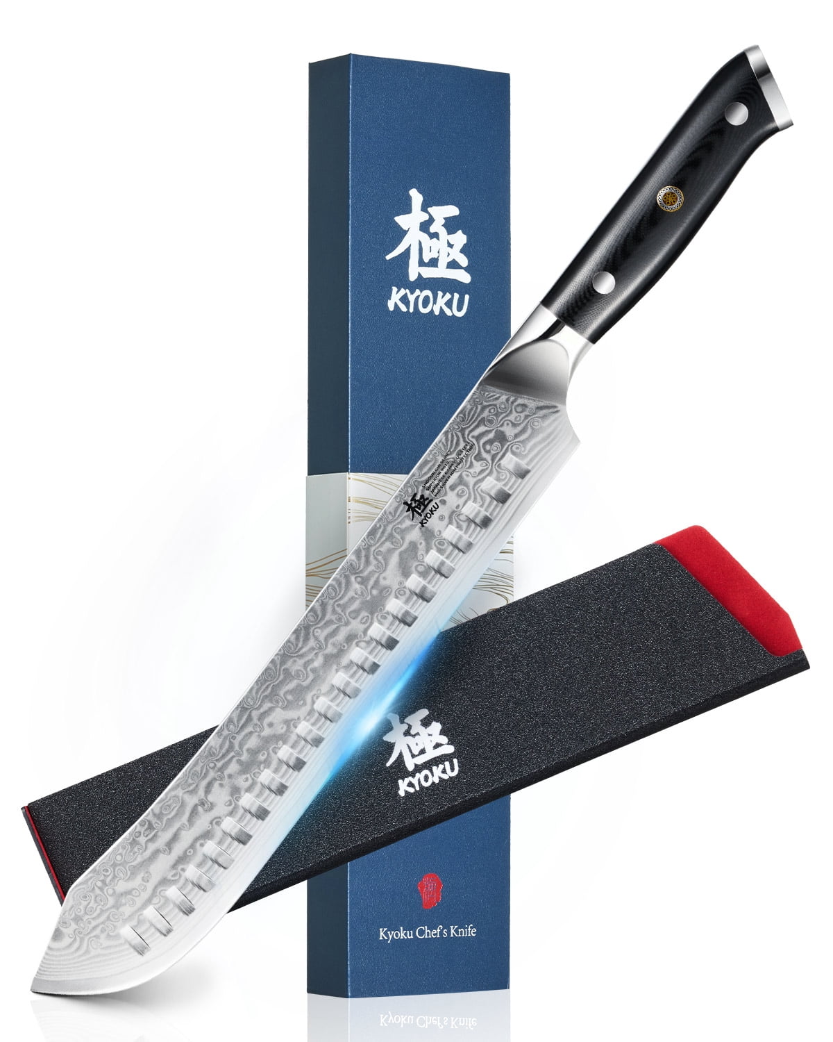 KYOKU 10″ Bullnose Butcher Knife for Meat Cutting, Gin Series Bullnose Knife with Silver PVD Coating for Professional Chefs & Home Cooks