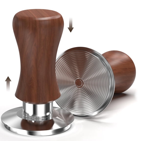 KYONANO 58.5mm Espresso Tamper, 30lb Spring-Loaded Calibrated Coffee Tamper, 304 Stainless Steel, Cuibourtia Wooden-Handle, Barista Tamper Suit for Over 58MM Espresso Portafilter Y101