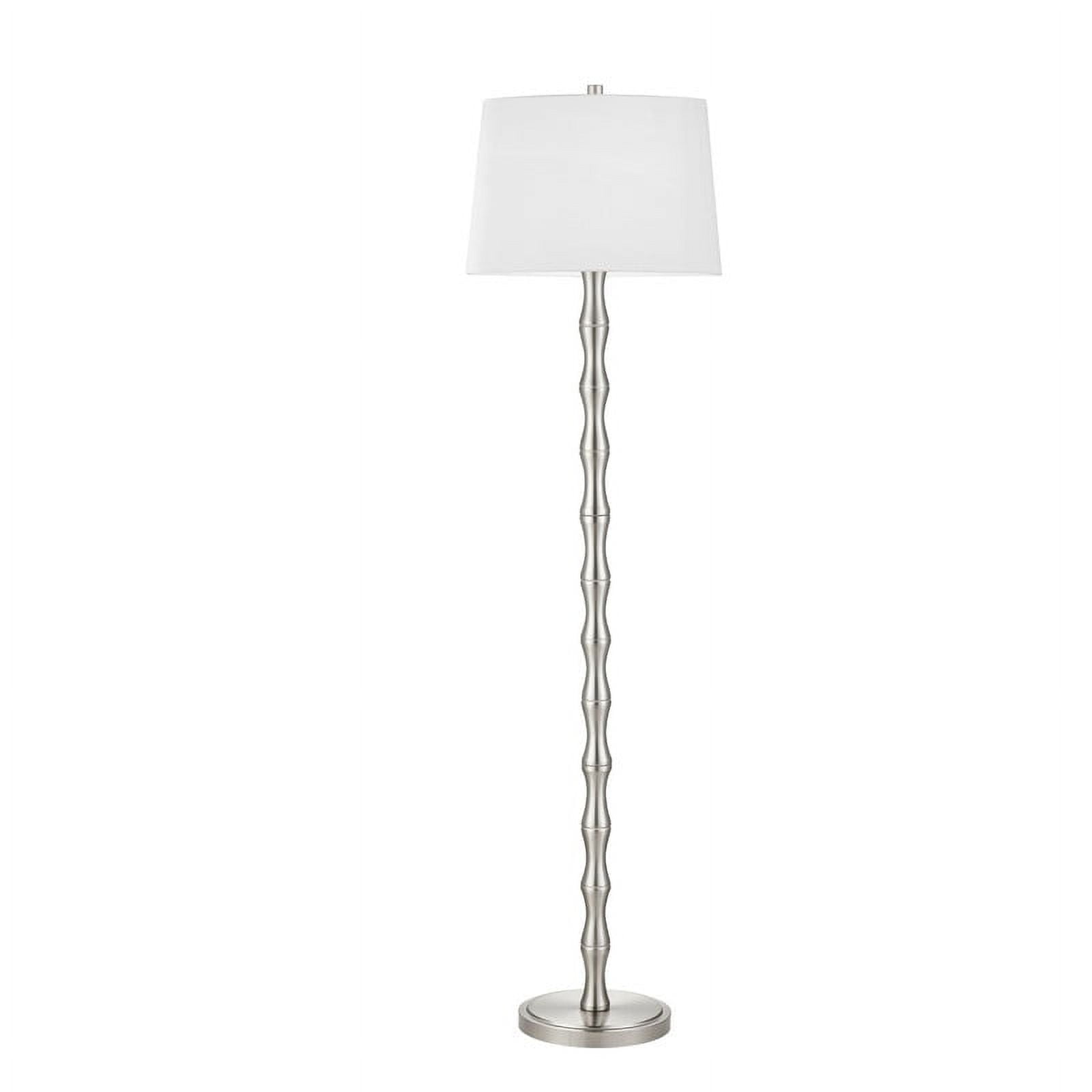 Brushed Nickel Bamboo Design Floor Lamp with White Drum Shade