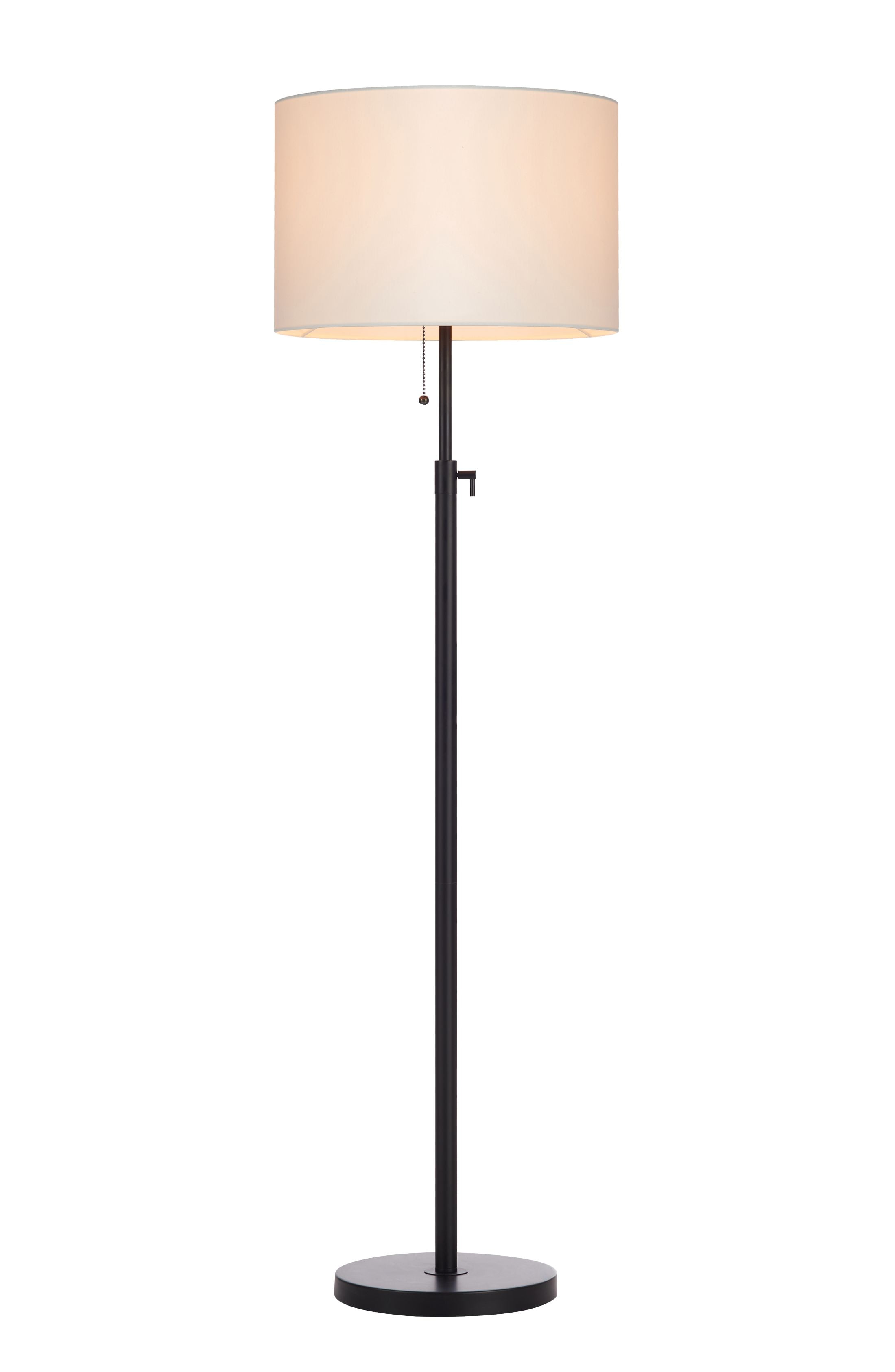 Adjustable Black Metal Floor Lamp with Beige Drum Shade