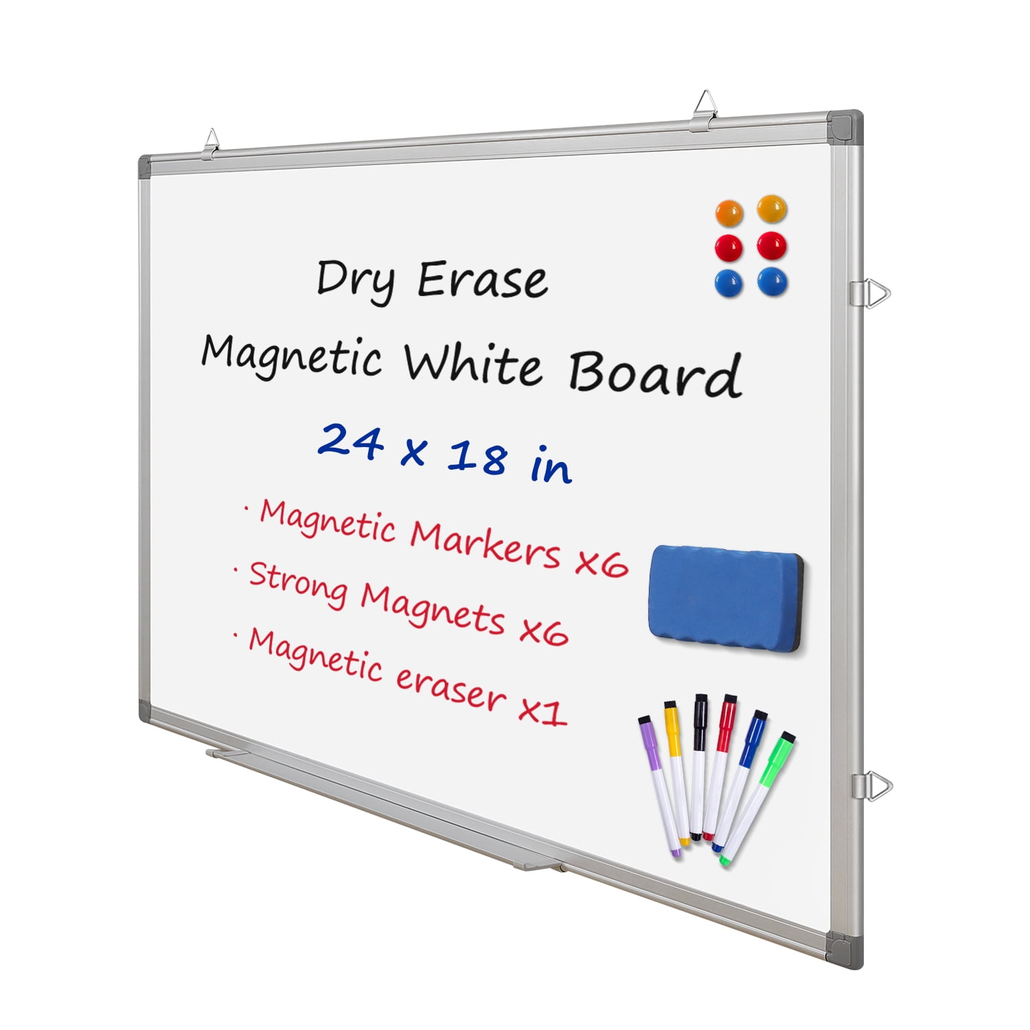 BENTISM Magnetic Whiteboard Dry Erase Board 24 x 18 Silver Aluminum Frame  with Eraser and Marker Pen Wall Mounted for Office 