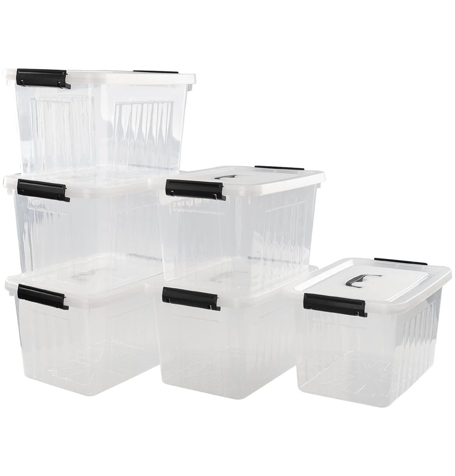 KYTVOLON 12 Quart Latching Storage Box, 6 Pack, Plastic Storage Box Bin