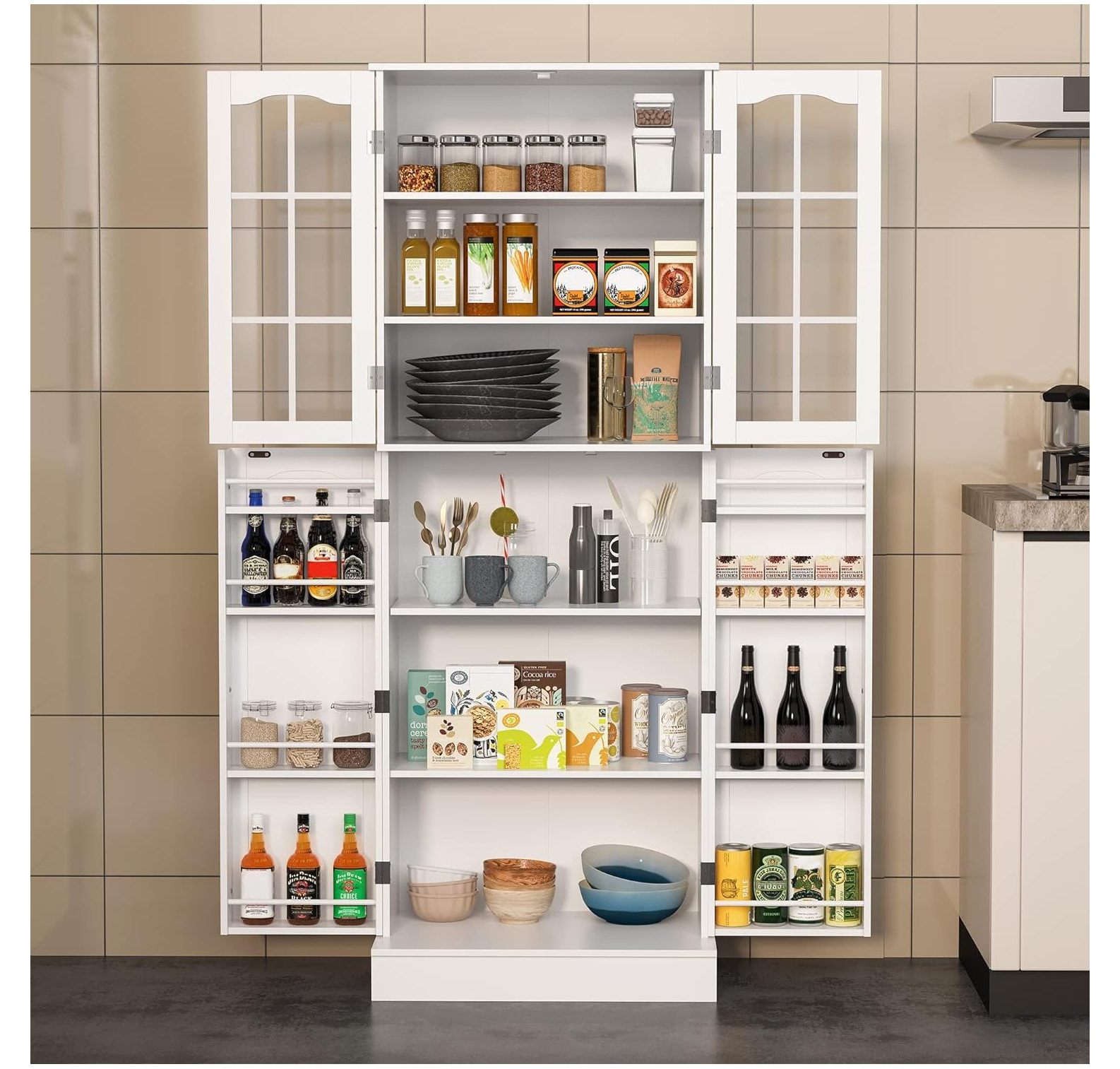 KYTVOLON 64” Kitchen Pantry White Freestanding Kitchen Pantry