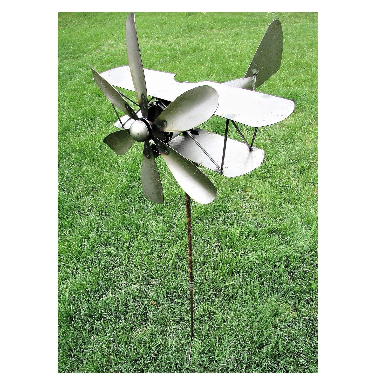 KYTVOLON Metal Bi Plane Airplane Spinner Propeller Yard Garden Stake kytvolon-metal-bi-plane-airplane-spinner-propeller-yard-garden-stake