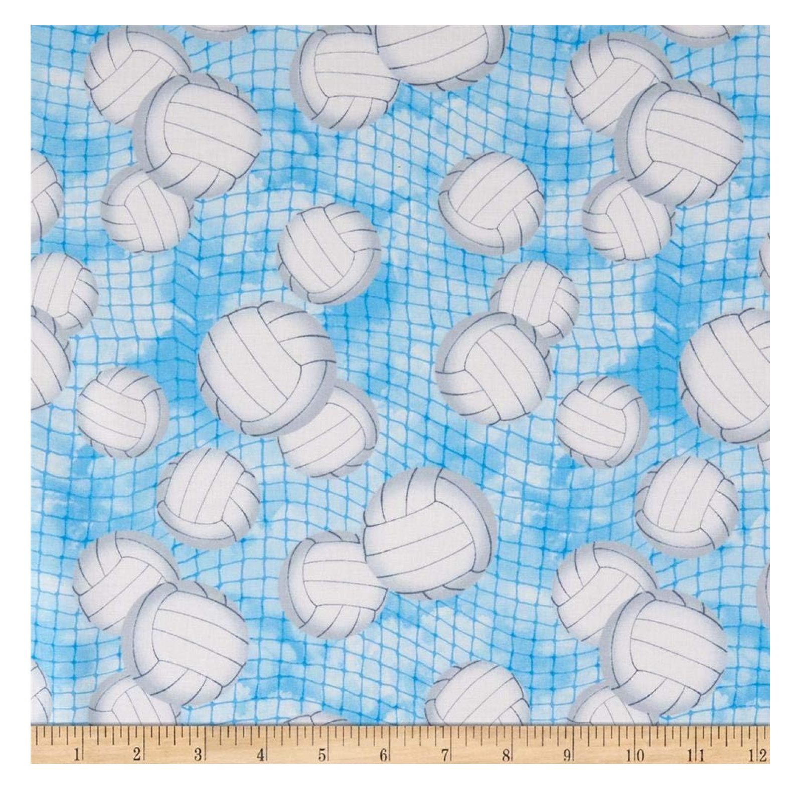 KYTVOLON Volleyballs Blue, Fabric by the Yard