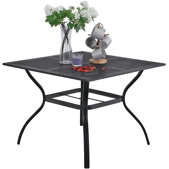 KYUTR 37 Inch Outdoor Dining Table Metal Steel Mesh Patio Dining Table Umbrella Table with 1.57" Umbrella Hole (Mesh)