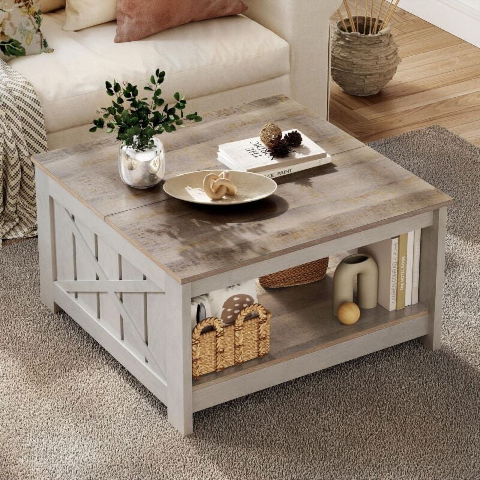 KYUTR Coffee Table Farmhouse Coffee Table with Storage Rustic Wood ...