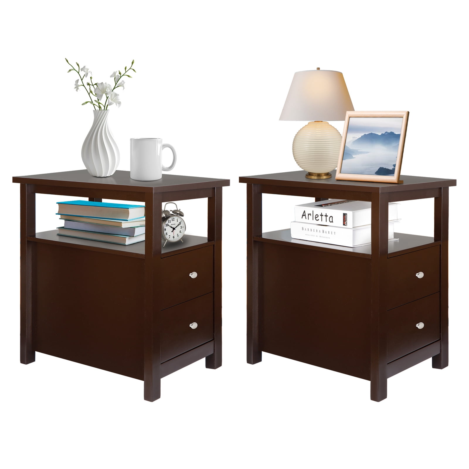 KYUTR End Table with Drawers 3 Tier Narrow Side Table Wood Sofa Table ...