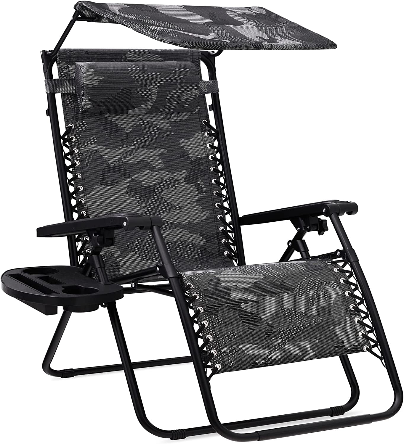 Camouflage Folding Zero Gravity Outdoor Recliner with Canopy and Tray