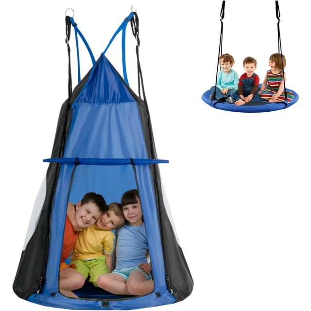 2-in-1 40 Inch Kids Hanging Chair Swing Tent Set - Blue