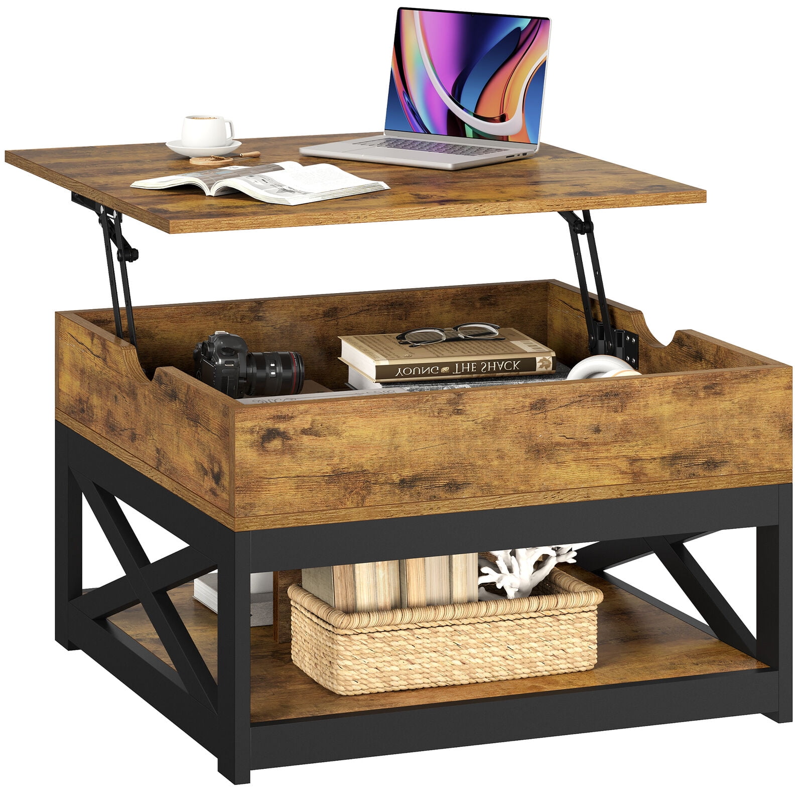 KYUTR Lift Top Coffee Table, Lift Coffee Table with Storage Shelf ...