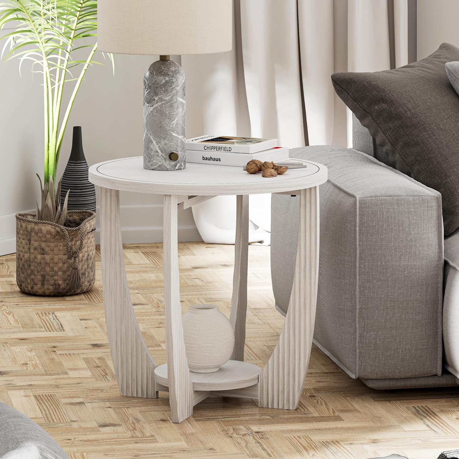 Round End Table COZAYH Half Round Rustic - French Country Farmhouse ...