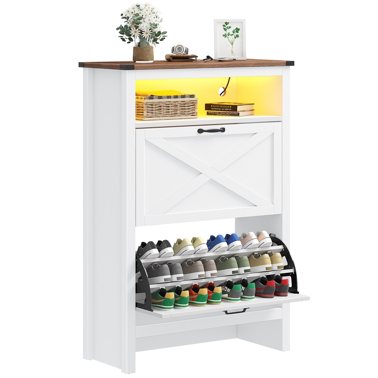 KYUTR Shoe Cabinet with 2 Flip Drawers, Entryway Shoe Storage Cabinet ...