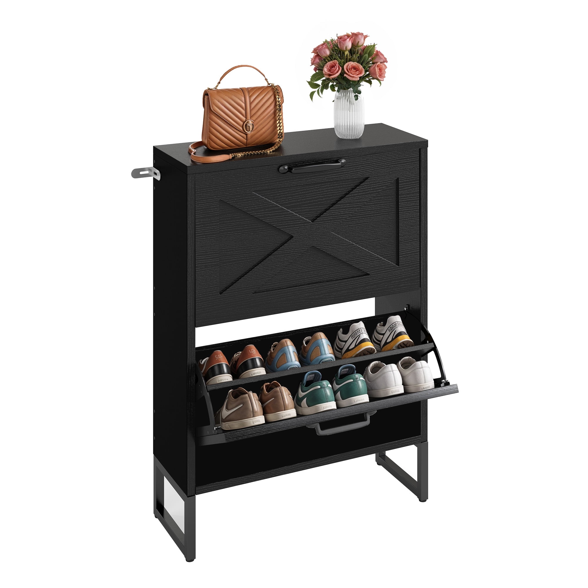 KYUTR Shoe Storage Cabinet Entryway, 2 Flip Drawers Freestanding Shoe ...