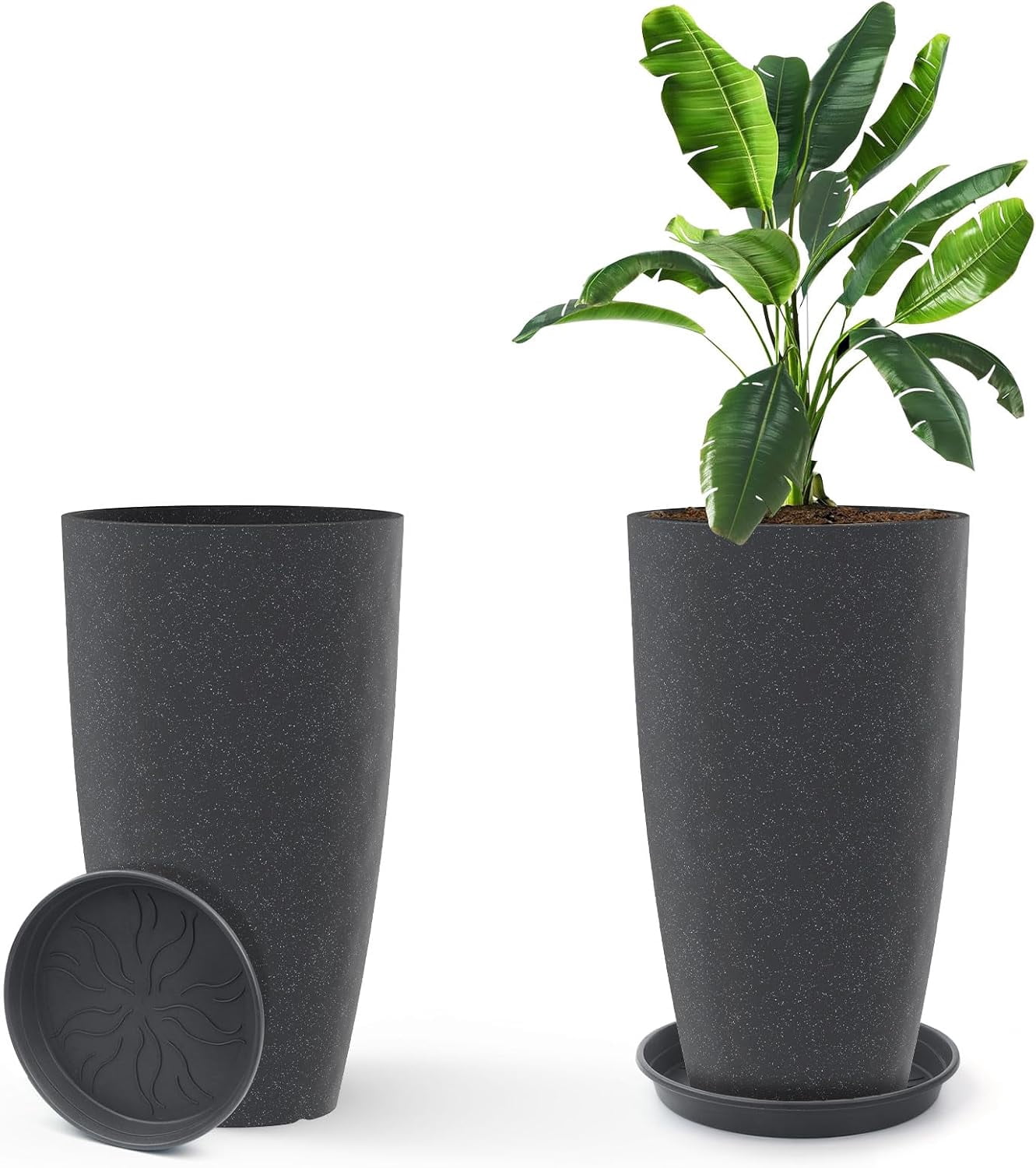KYUTR Tall Flower Pot Indoor Outdoor Plant Pot Black Glossy Planter — free download