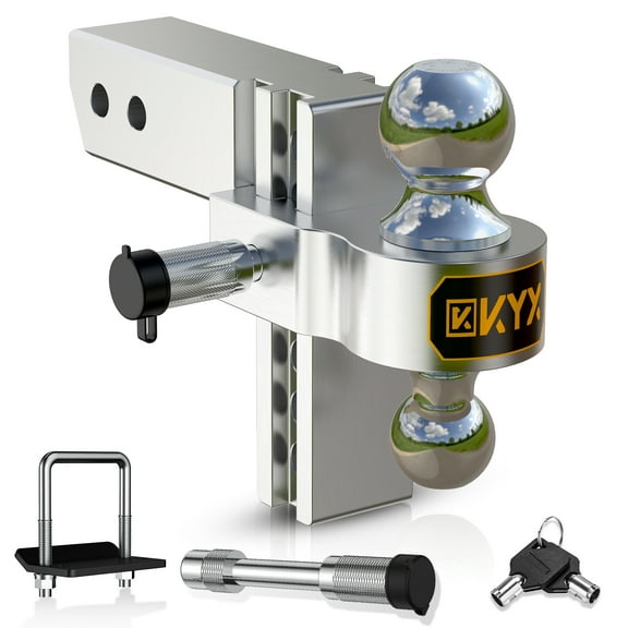 KYX Adjustable Trailer Hitch - Ball Mount Hitch for 2.5" Receiver, 6" Drop/Rise, Aluminum Drop Hitch 12,500 LBS GTW Heavy Duty Dual Ball Hitch (2" & 2-5/16") with Anti-Theft Locks for Trucks