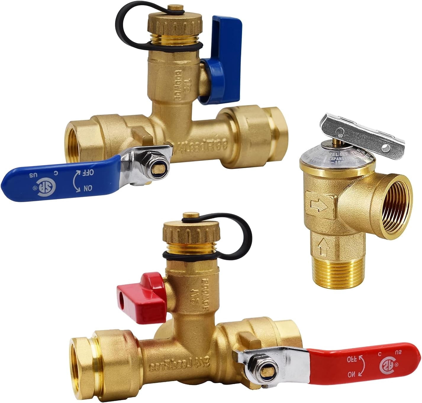 KYascend 3/4-Inch IPS Isolator Tankless Water Heater Service Valve Kit, with Pressure Relief Valve, CSA Listed,  Clean Brass & NPT Thread
